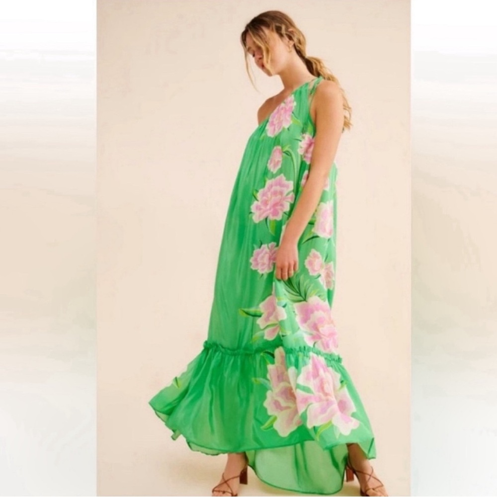 FARM Rio Green One-Shoulder Maxi Dress with Pink Floral Print - Picture 2 of 11